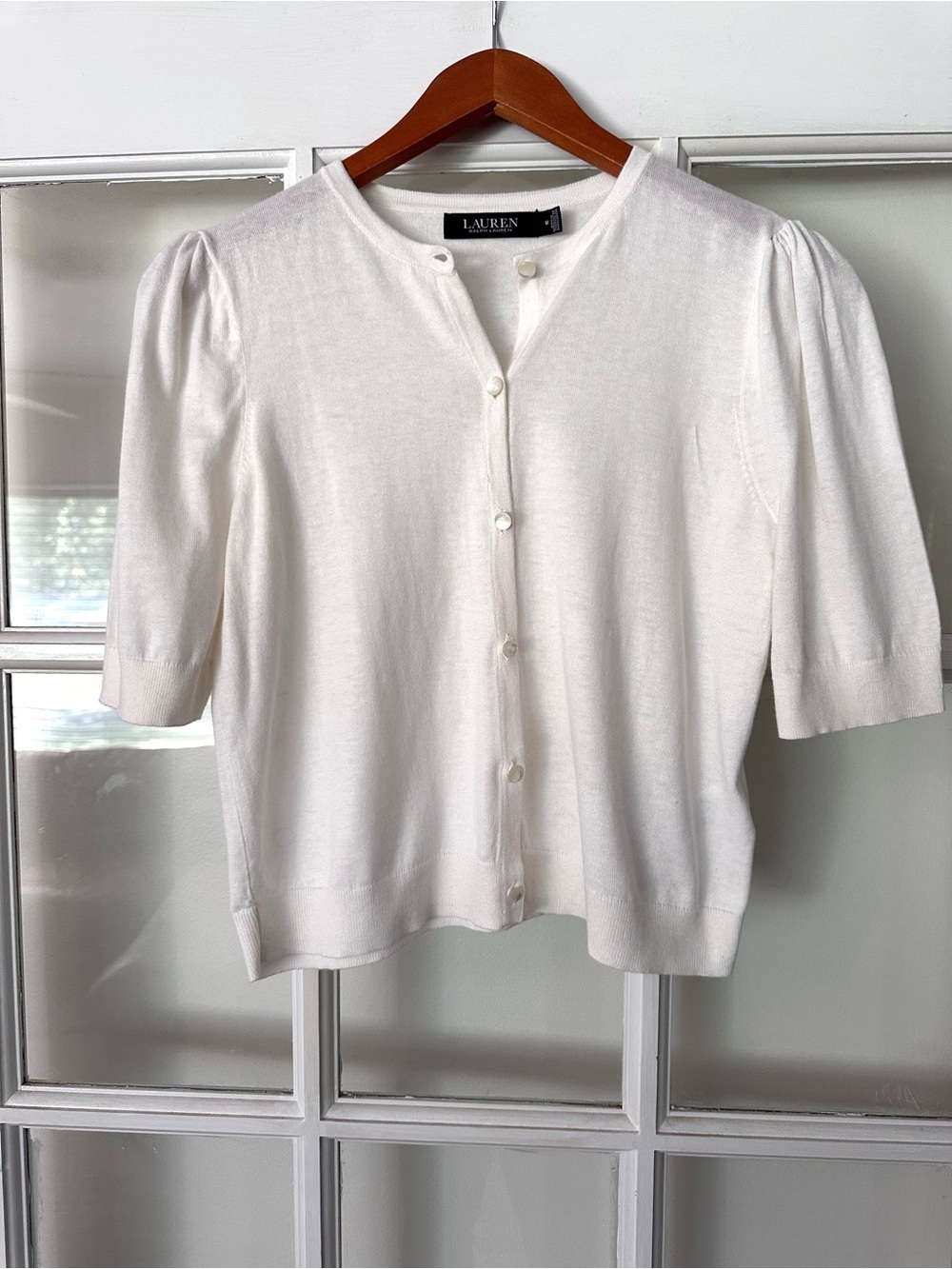 Lauren Ralph Lauren Black Label White Short-Sleeve Button Front Cardigan Size M